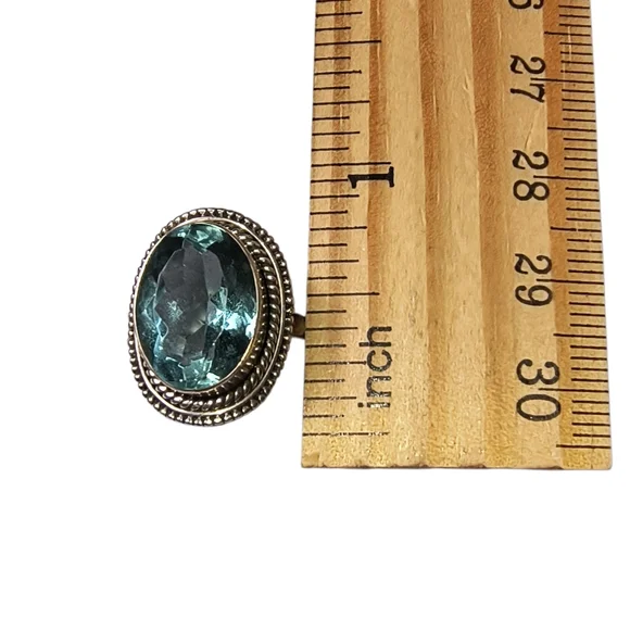 Vintage Handmade Light Blue Faceted Glass Crystal And Sterling Silver Ring - Picture 6 of 12